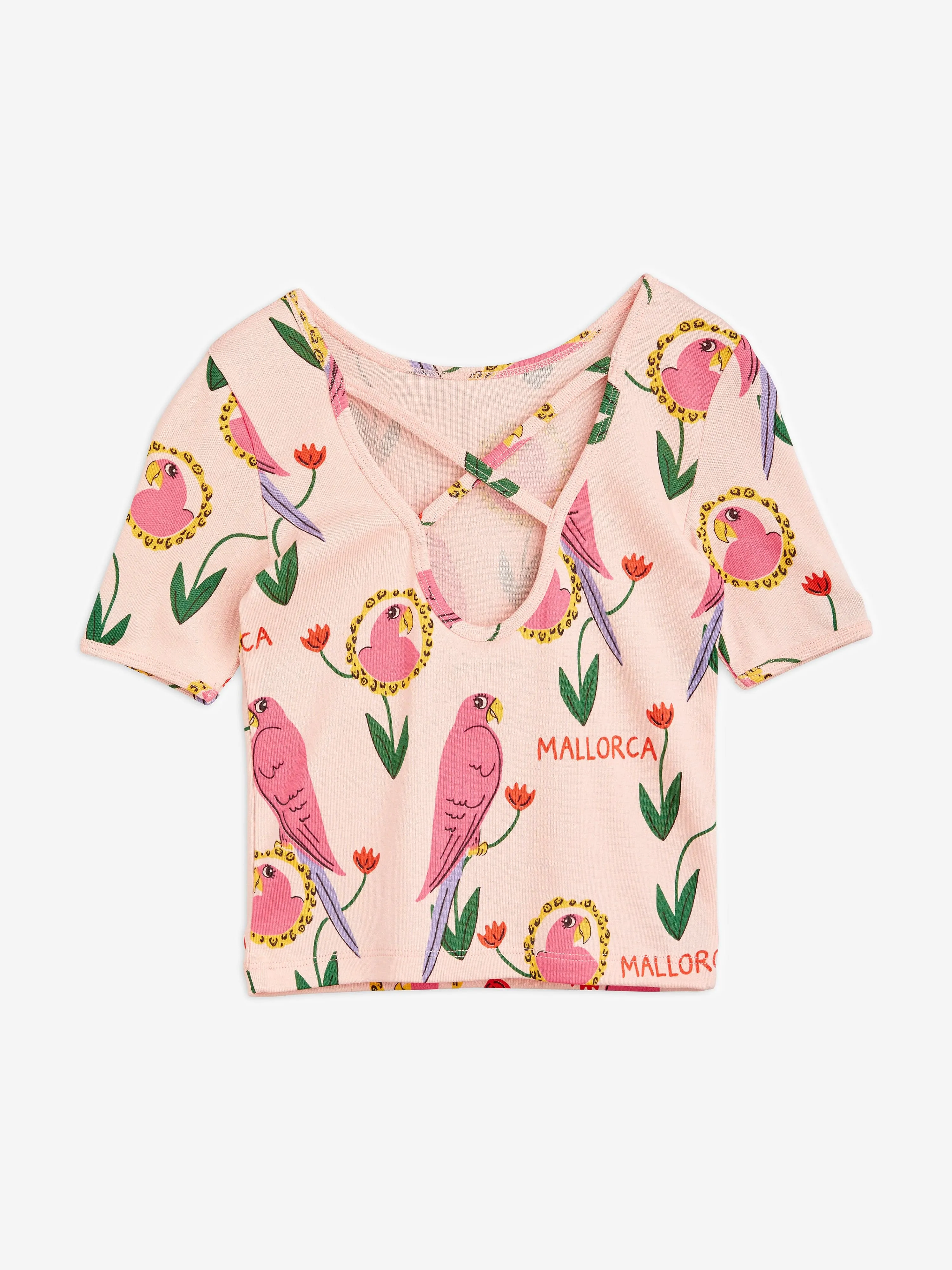 Mini Rodini Girls Parrot Print Ballet T-Shirt in Pink