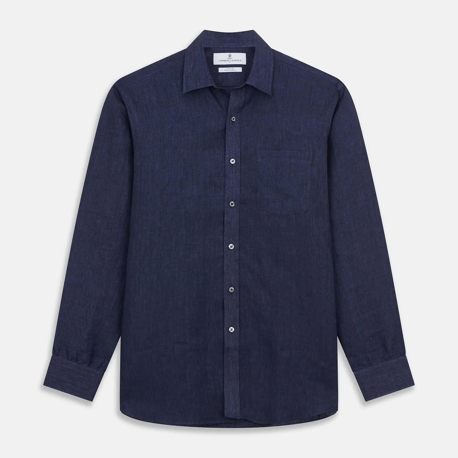 Navy Weekend Fit Linen Finch Shirt With Derby Collar And Chest Pocket