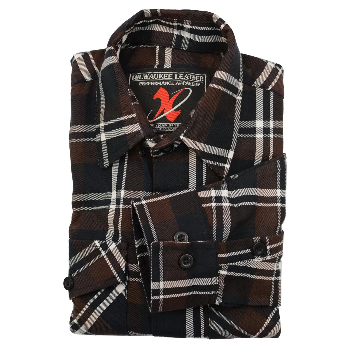 NexGen MNG11643 Men's Brown and Black with White Long Sleeve Cotton Flannel Shirt