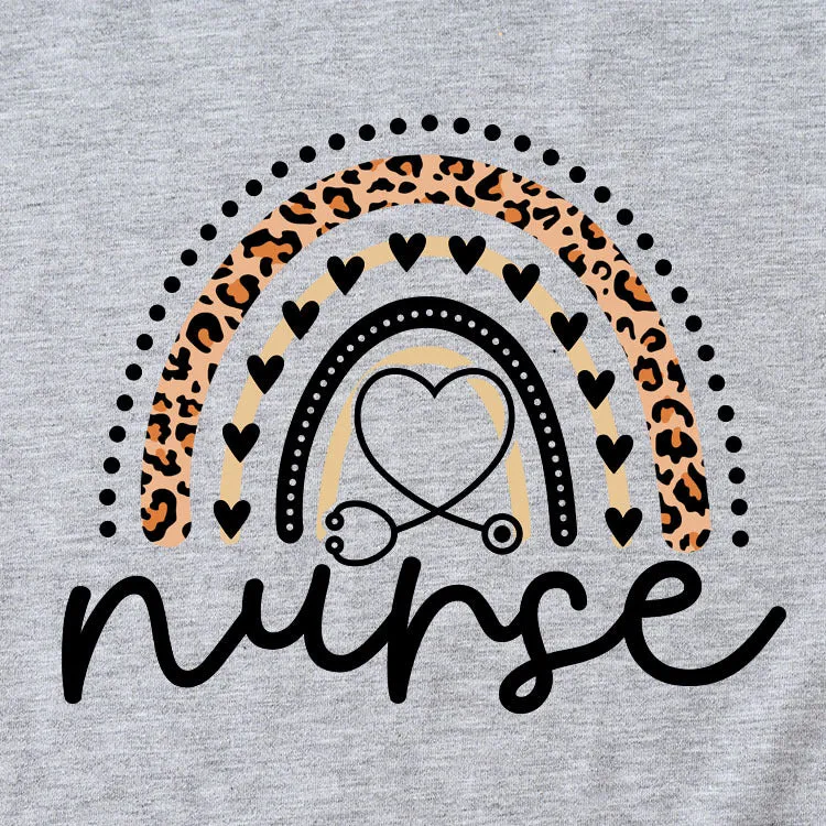 Nurse Love Leopard Rainbow Letter Print Short Sleeve Women's t-ShirT-Shirt