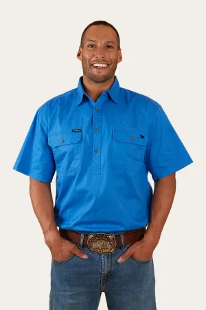 Pack Saddle Mens Short Sleeve Half Button Work Shirt - Blue