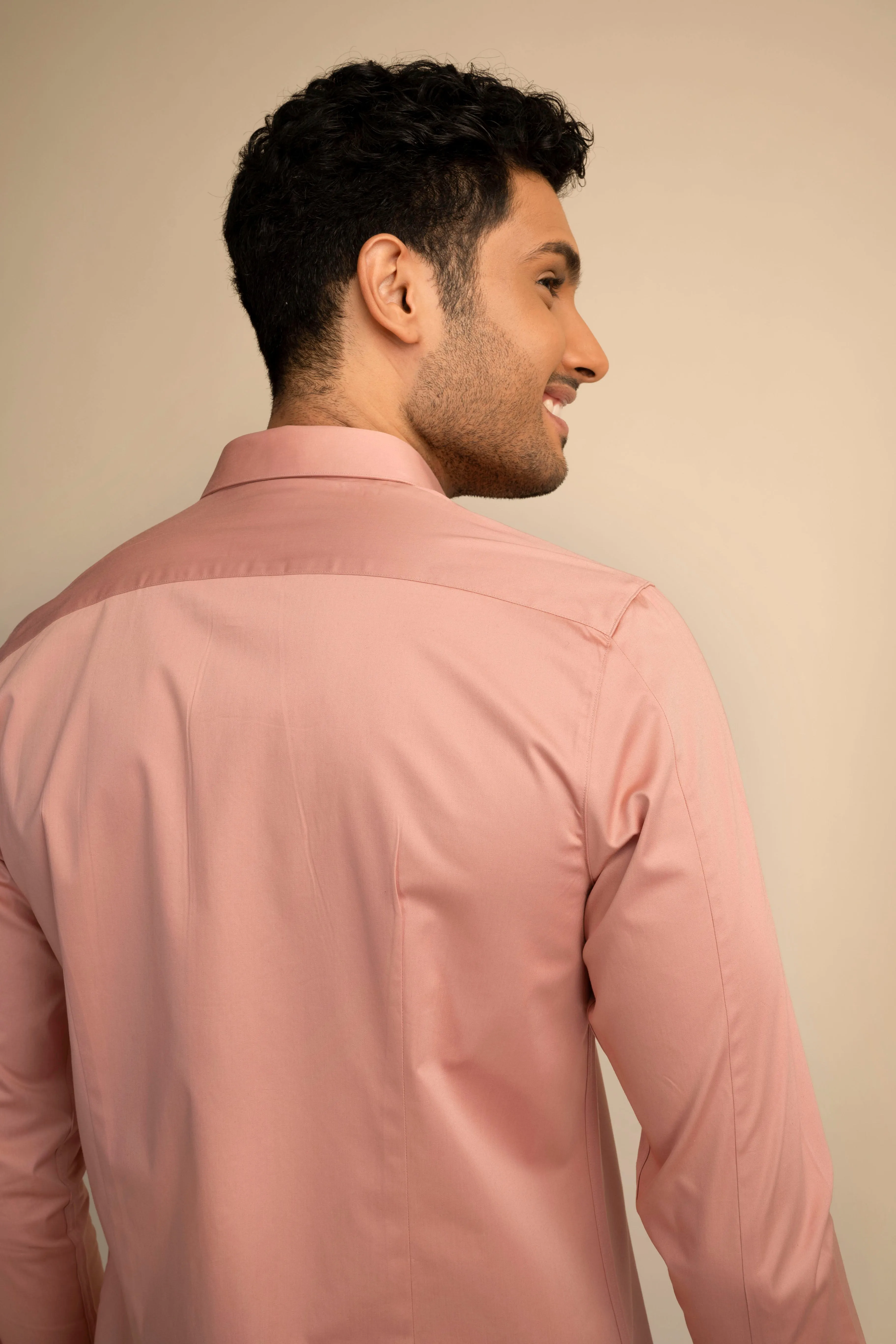 Peach Stretch Satin Shirt EOSS