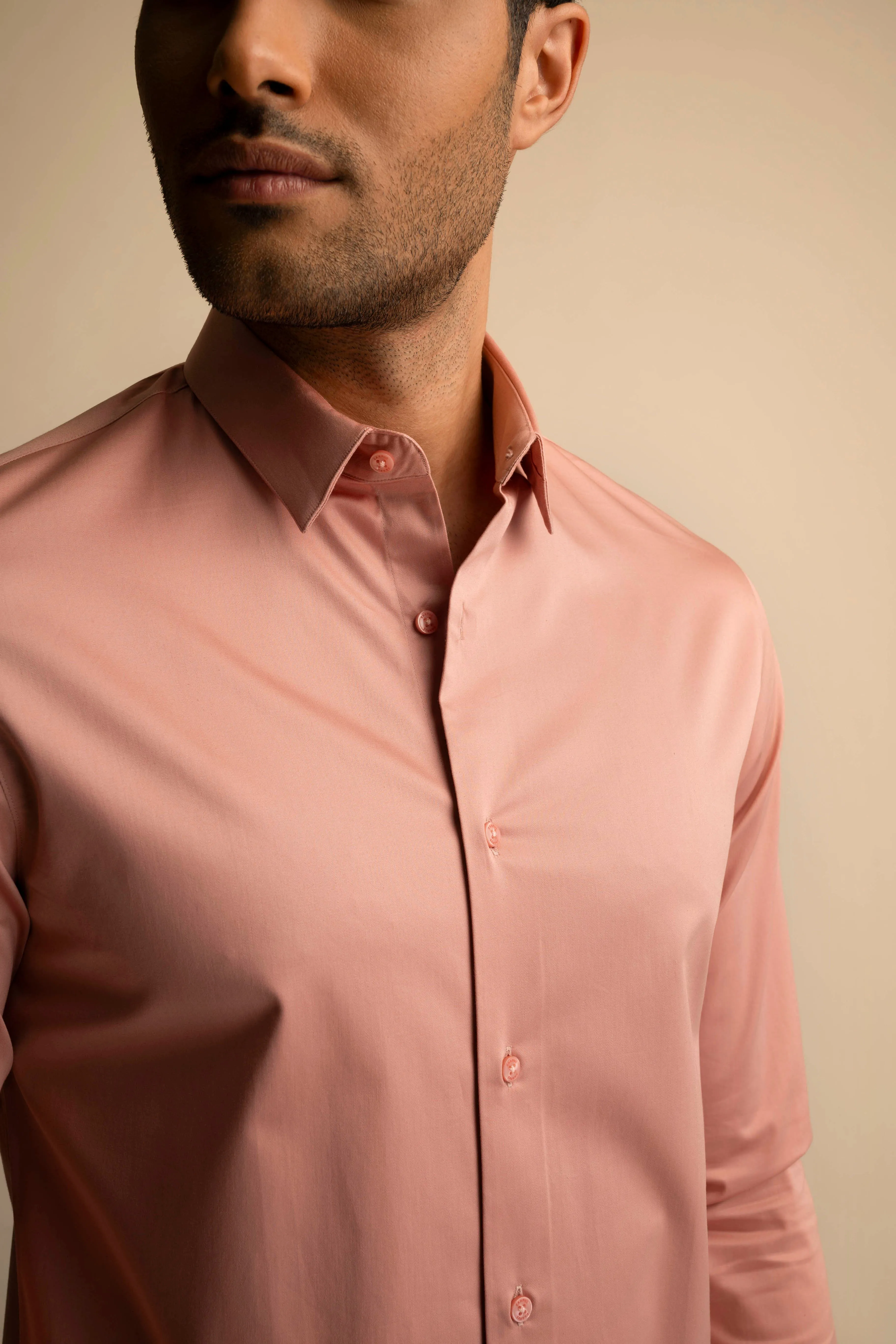 Peach Stretch Satin Shirt EOSS