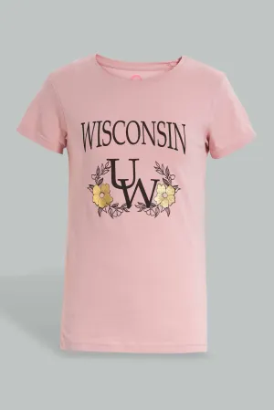 Pink Wisconsin T-Shirt For Senior Girls