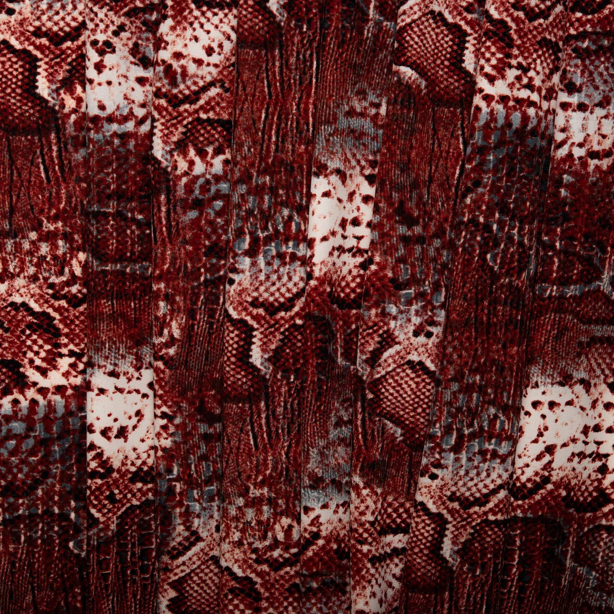 Printed Polyester Crepe - FOLKLORE - Snakes - Claret