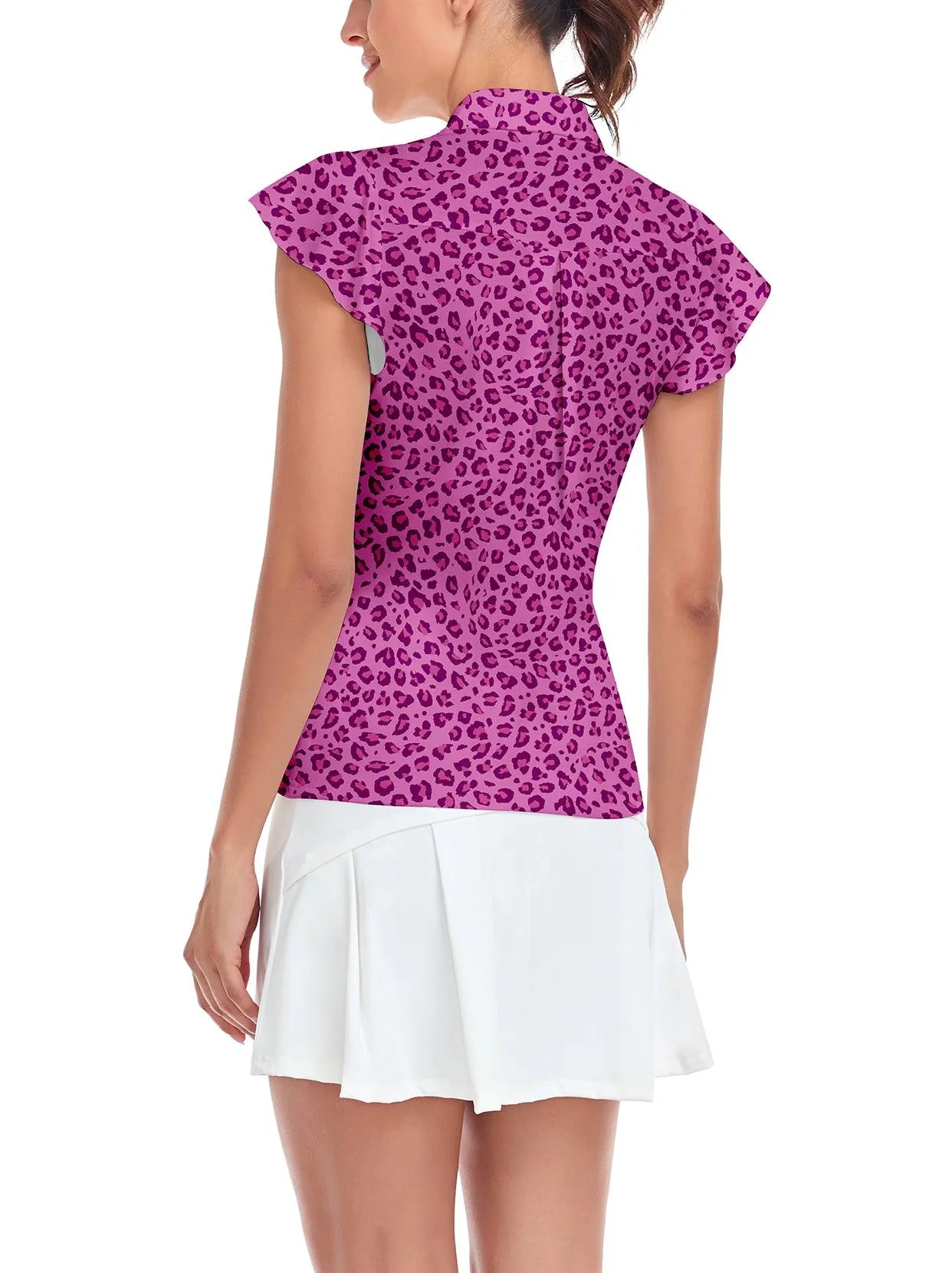 Purple Leopard Print Short-sleeve Golf Shirts for Women