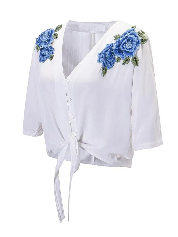 Romantic Applique Single Breasted Blouses&Shirts Tops