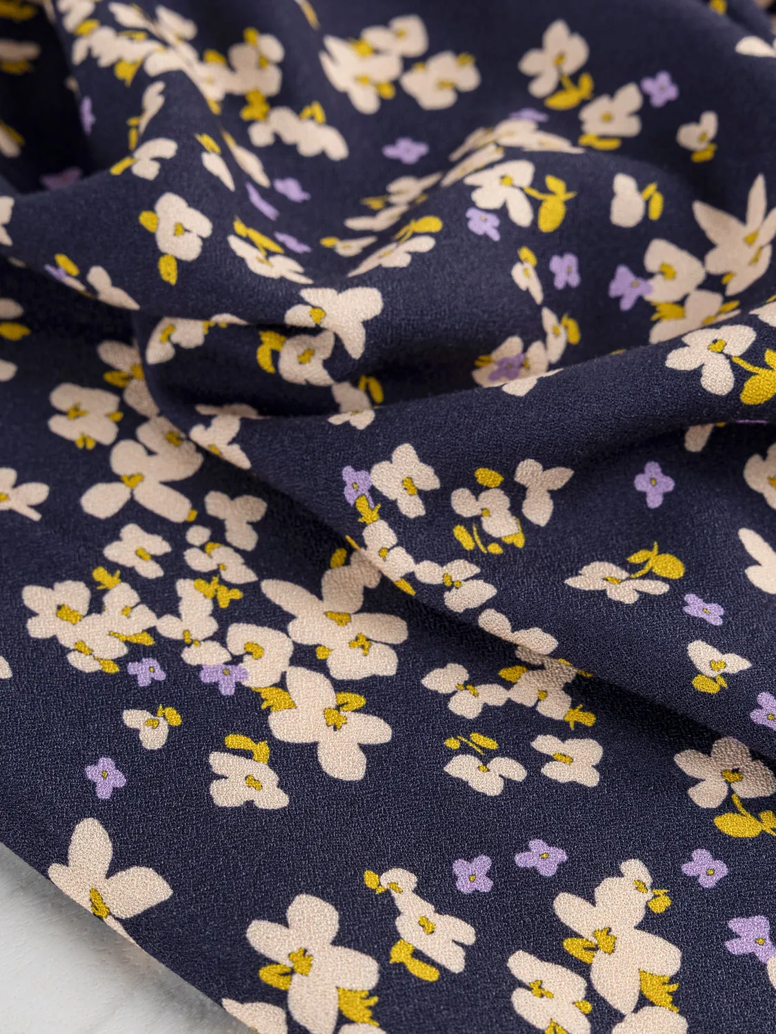 Romantic Floral Print EcoVero Viscose Crepe - Navy   Cream   Yellow   Purple