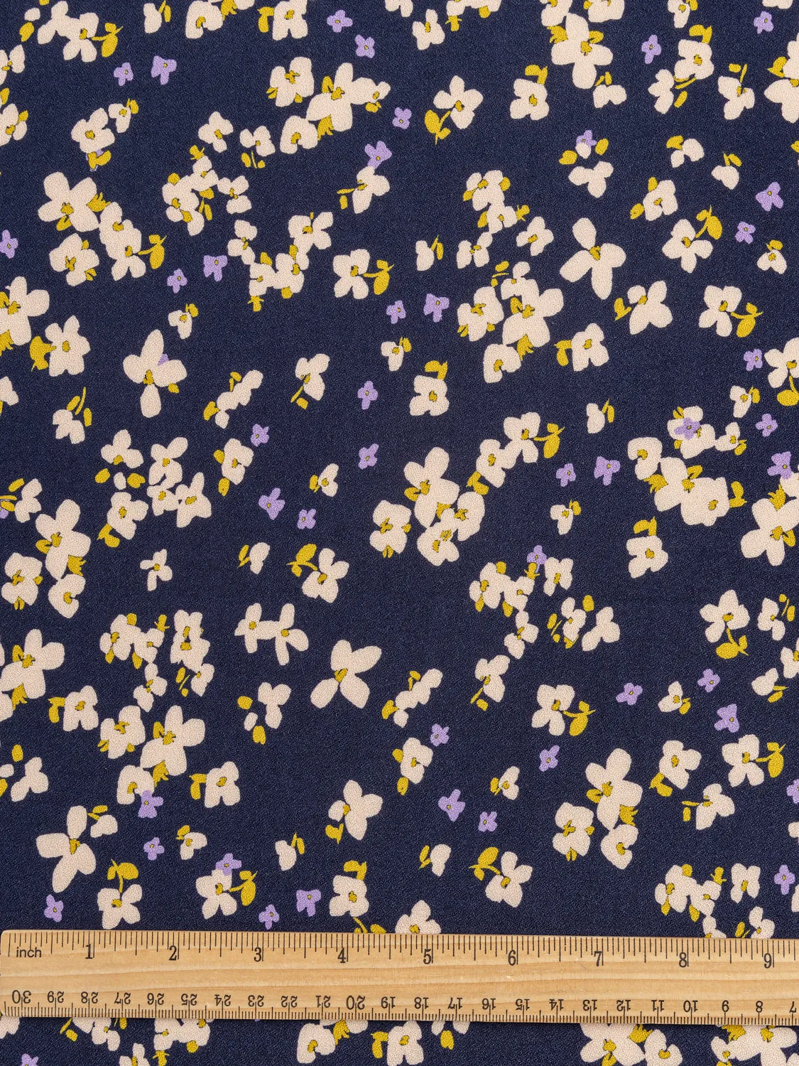 Romantic Floral Print EcoVero Viscose Crepe - Navy   Cream   Yellow   Purple