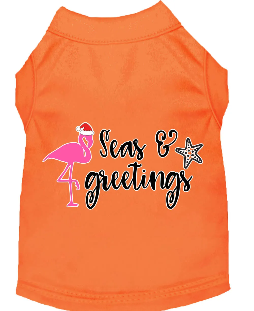 Seas And Greetings Screen Print Dog Shirt Orange Med