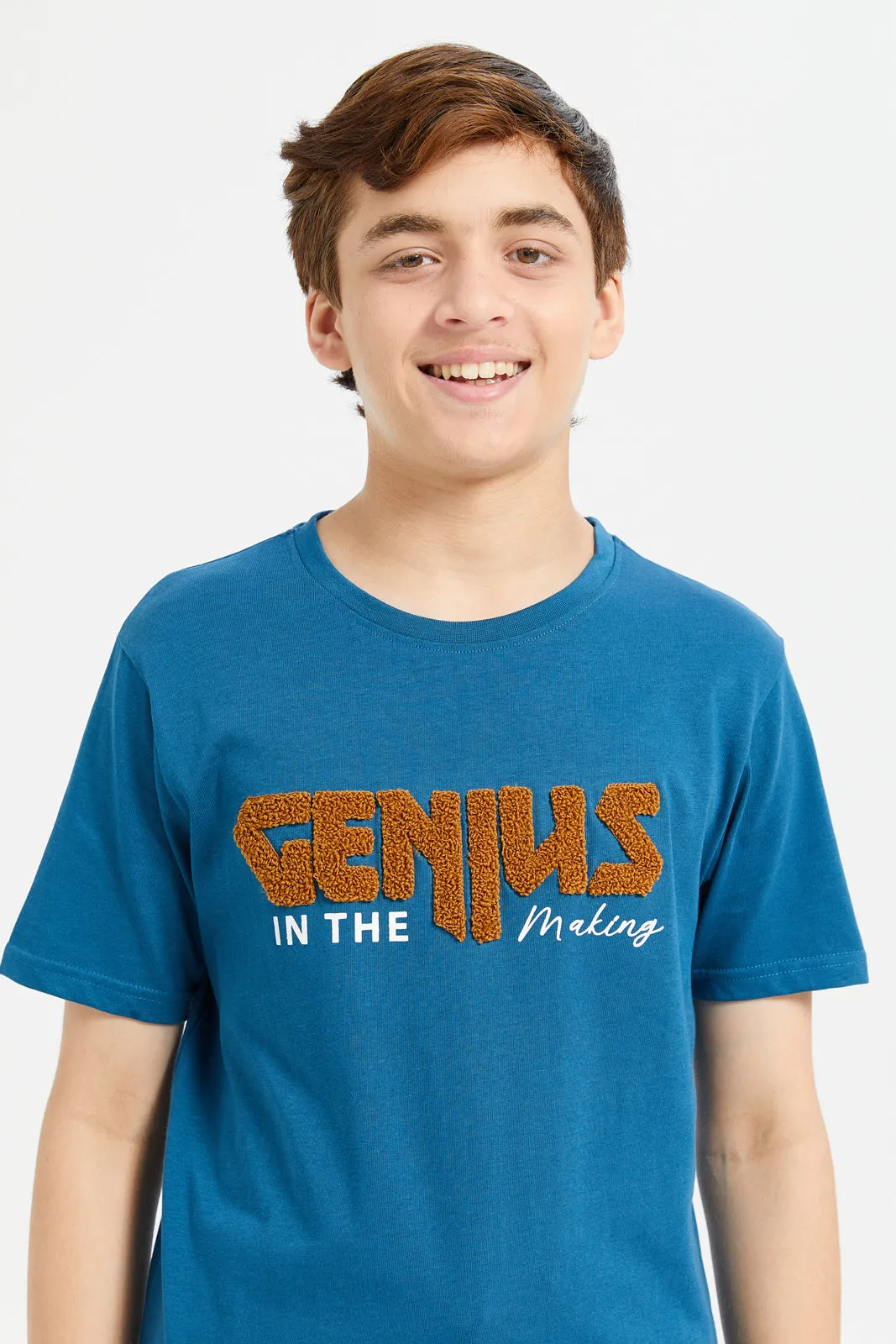 Senior Boys Blue Genius Embroidered T-Shirt