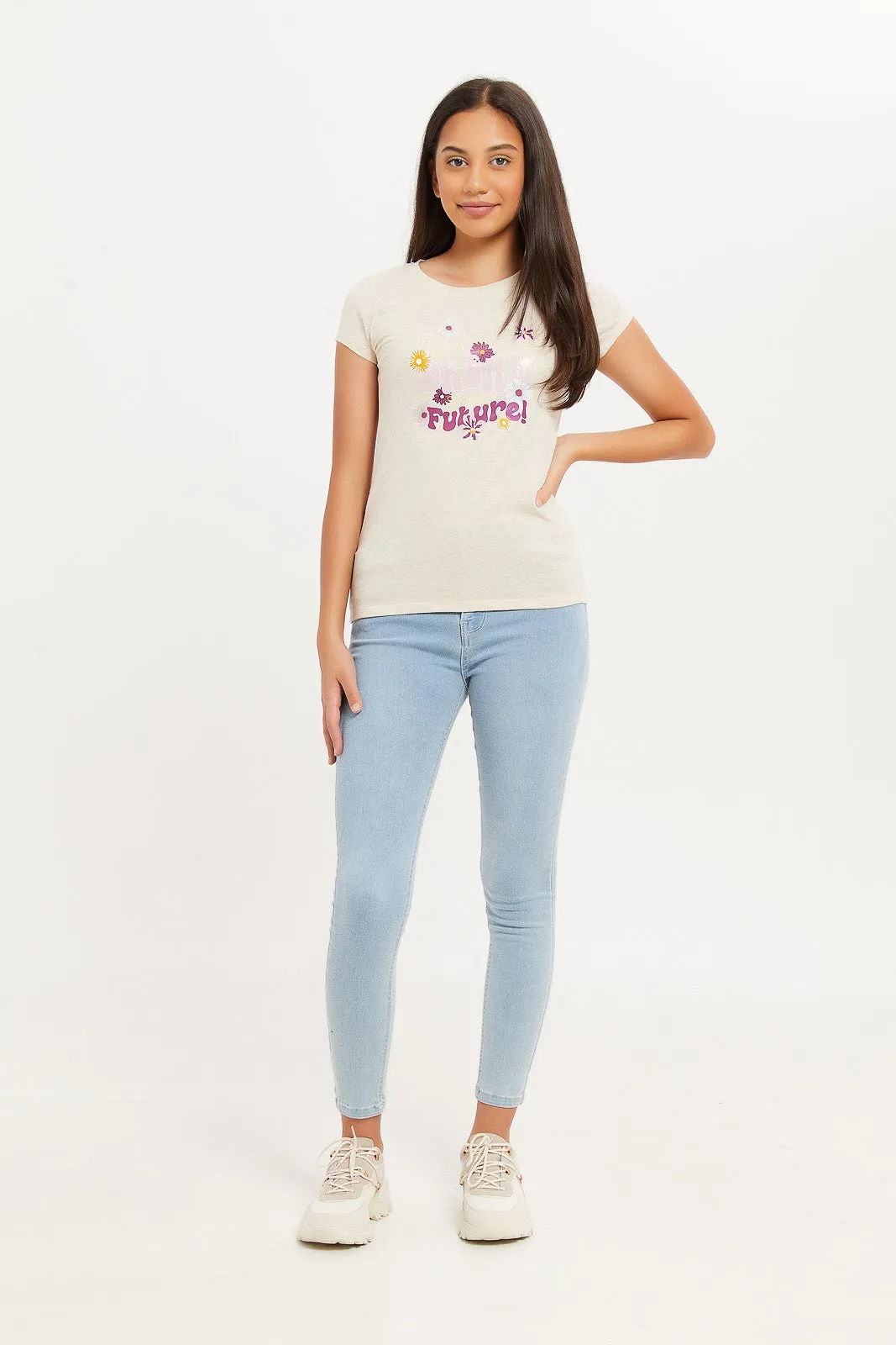 Senior Girls Ecru Printed T-Shirt