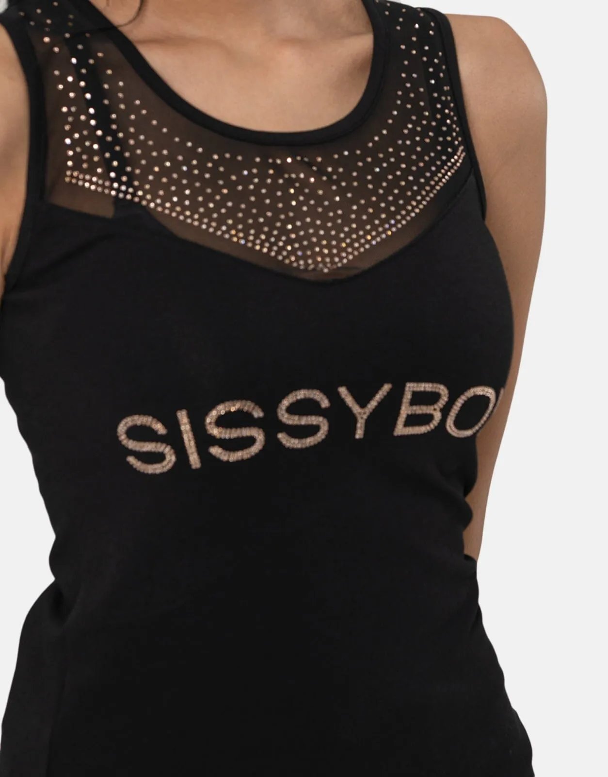 Sissy Boy Sweetheart Neckline Bling Vest Blk