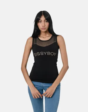 Sissy Boy Sweetheart Neckline Bling Vest Blk