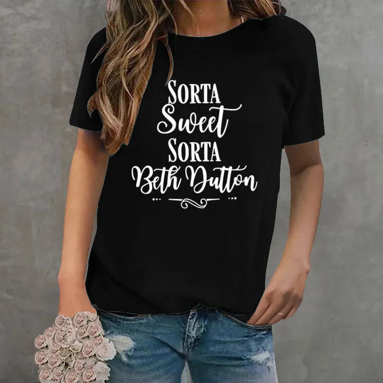 Sorta Sweet Sorta Fashion Women's Backing Round Neck Short Sleeve T-shirt Women