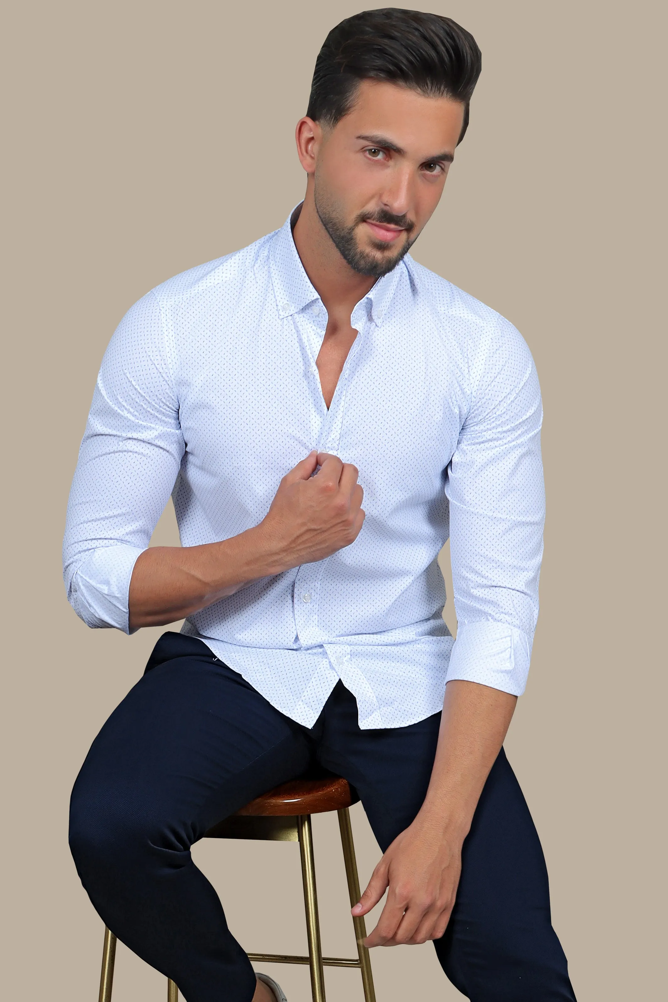 Stylish Blue and White Patterned Lycra Shirt