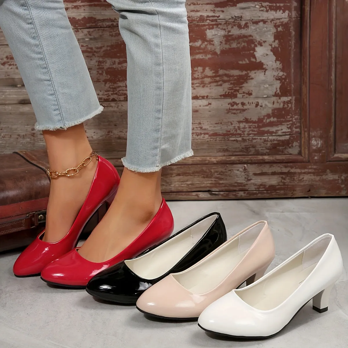 Stylish Pointed-Toe Mid-Heel Pumps - Faux Leather, Comfortable, Professional Block Heels for Work, Interviews, and Formal Events - Easy to Slip On and Off, Durable Outsole, and Chic Design