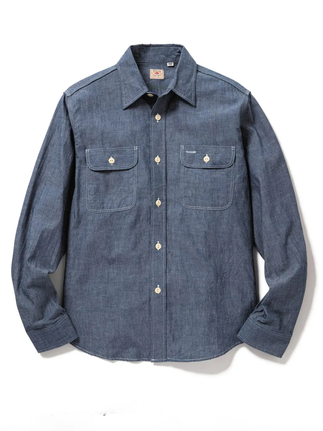 Sugar Cane, L/S Work Shirt, Blue Chambray