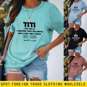 TItI TEE TEE Summer Letter, Crewneck, Loose Short Sleeve Women's T-Shirt