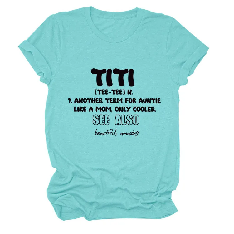 TItI TEE TEE Summer Letter, Crewneck, Loose Short Sleeve Women's T-Shirt