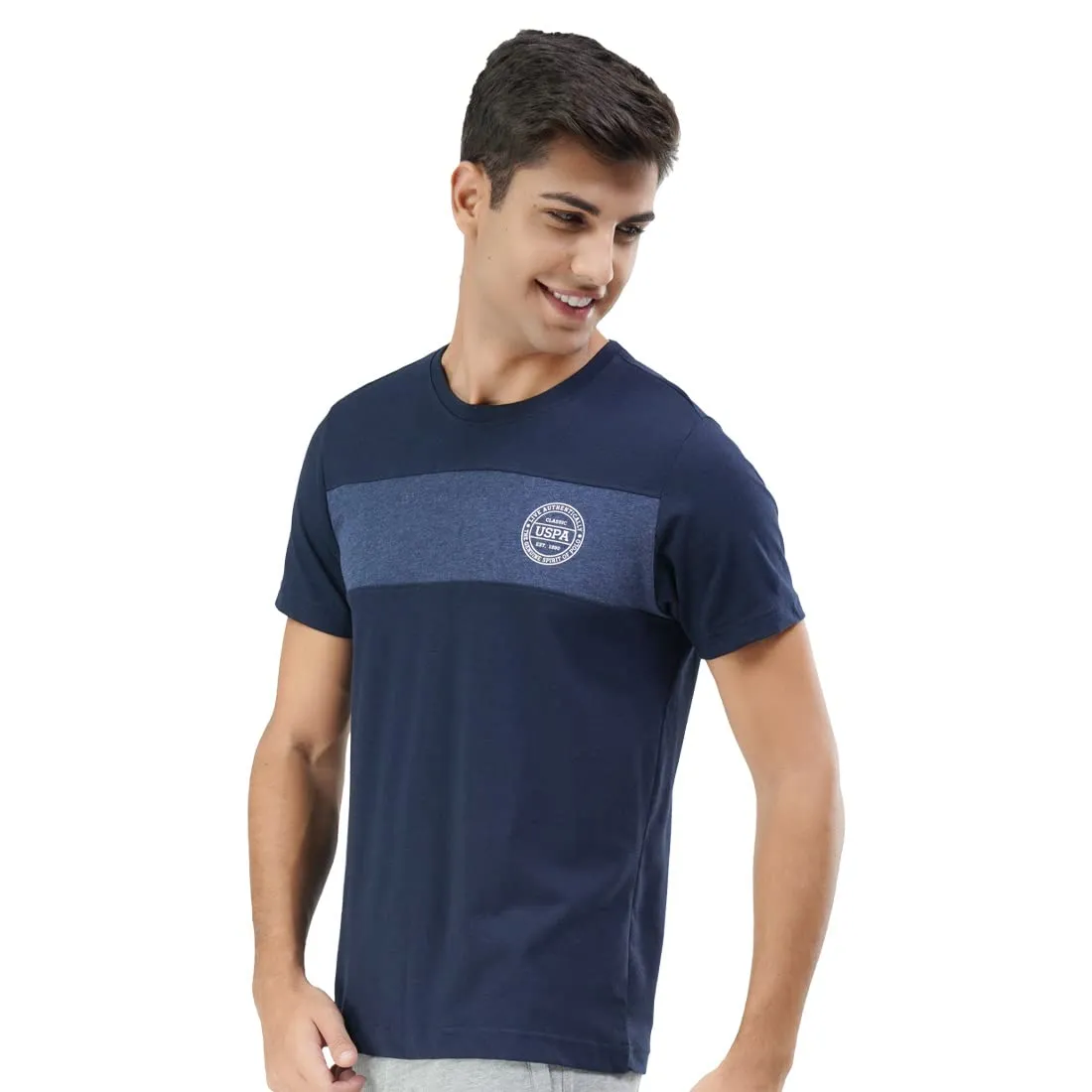 U.S. Polo Assn. Mens Crew Neck Colour Block I681 Lounge T-Shirt - Pack Of 1 (NAVY L)