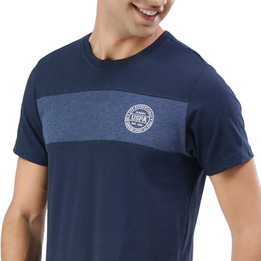 U.S. Polo Assn. Mens Crew Neck Colour Block I681 Lounge T-Shirt - Pack Of 1 (NAVY L)