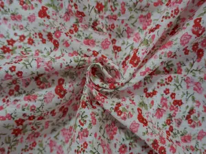 Whiite And Pink Flower Print Cotton Fabric