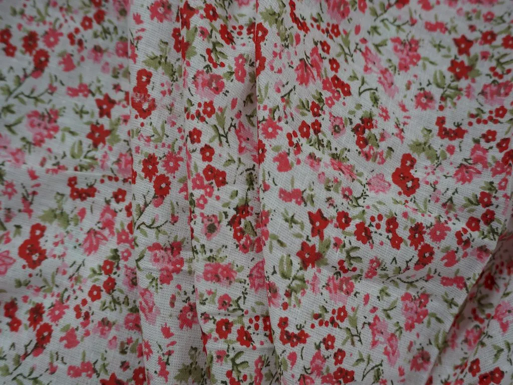 Whiite And Pink Flower Print Cotton Fabric