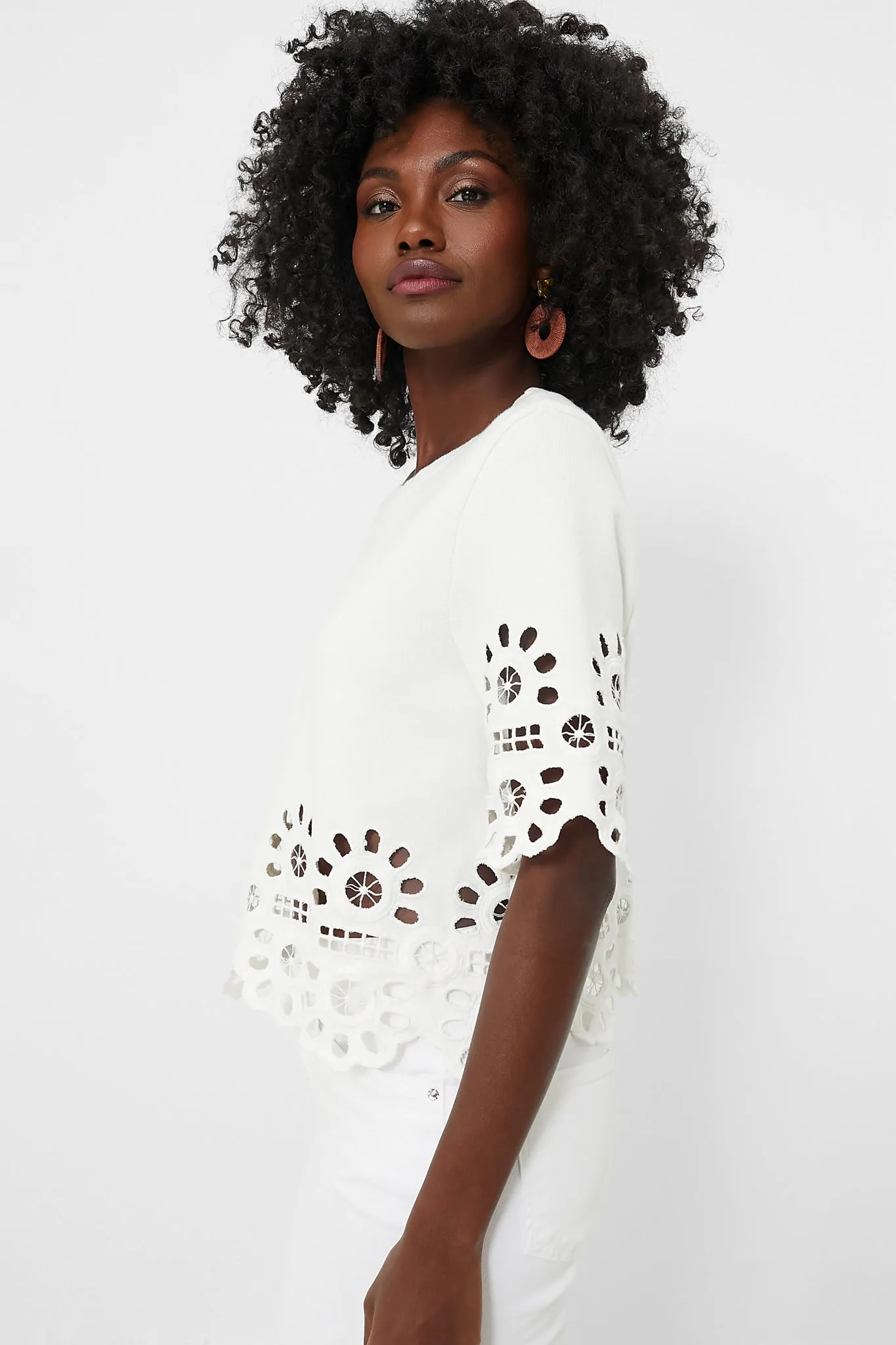 White Elysse Embroidery Short Sleeve Top