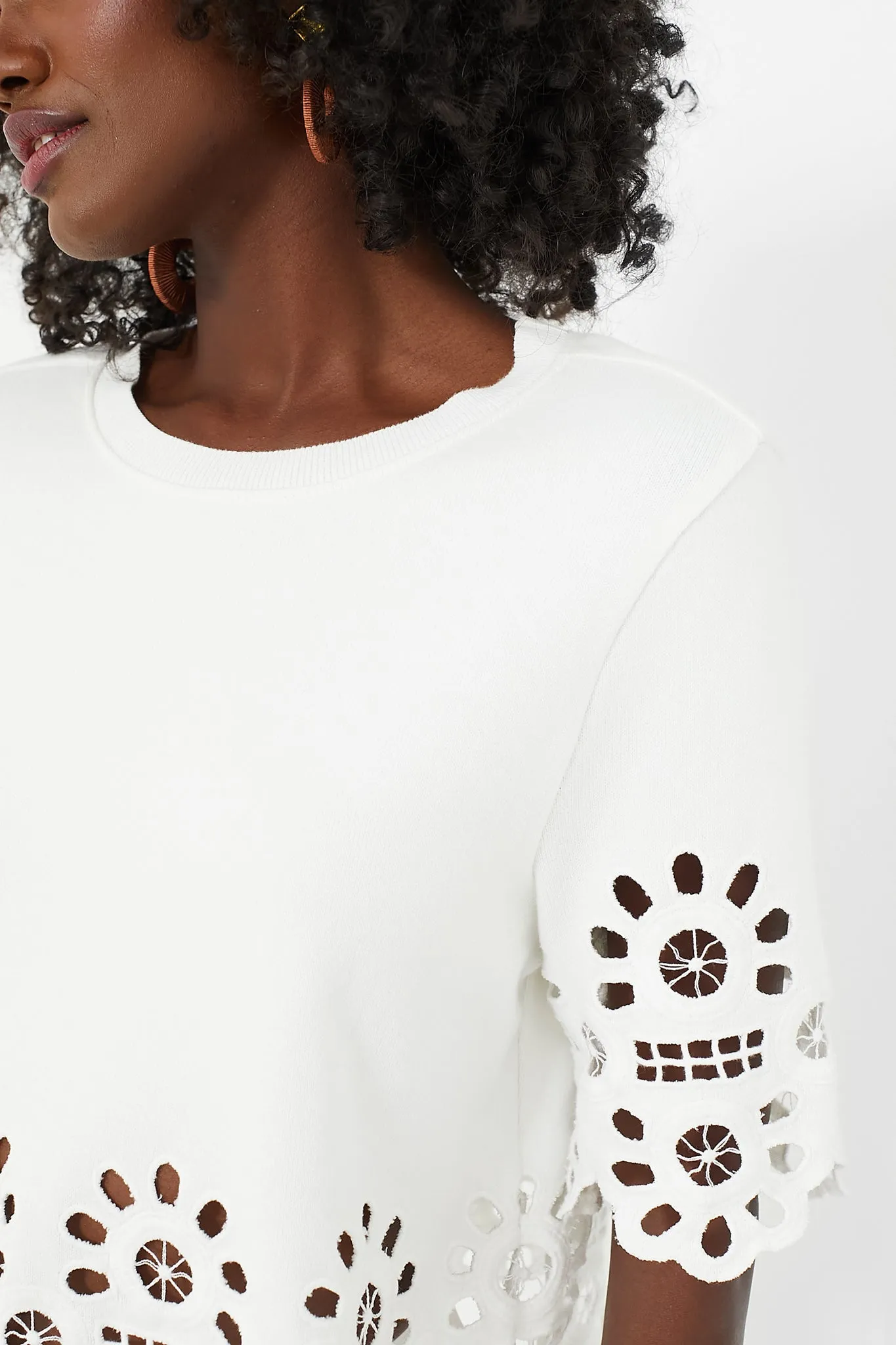 White Elysse Embroidery Short Sleeve Top