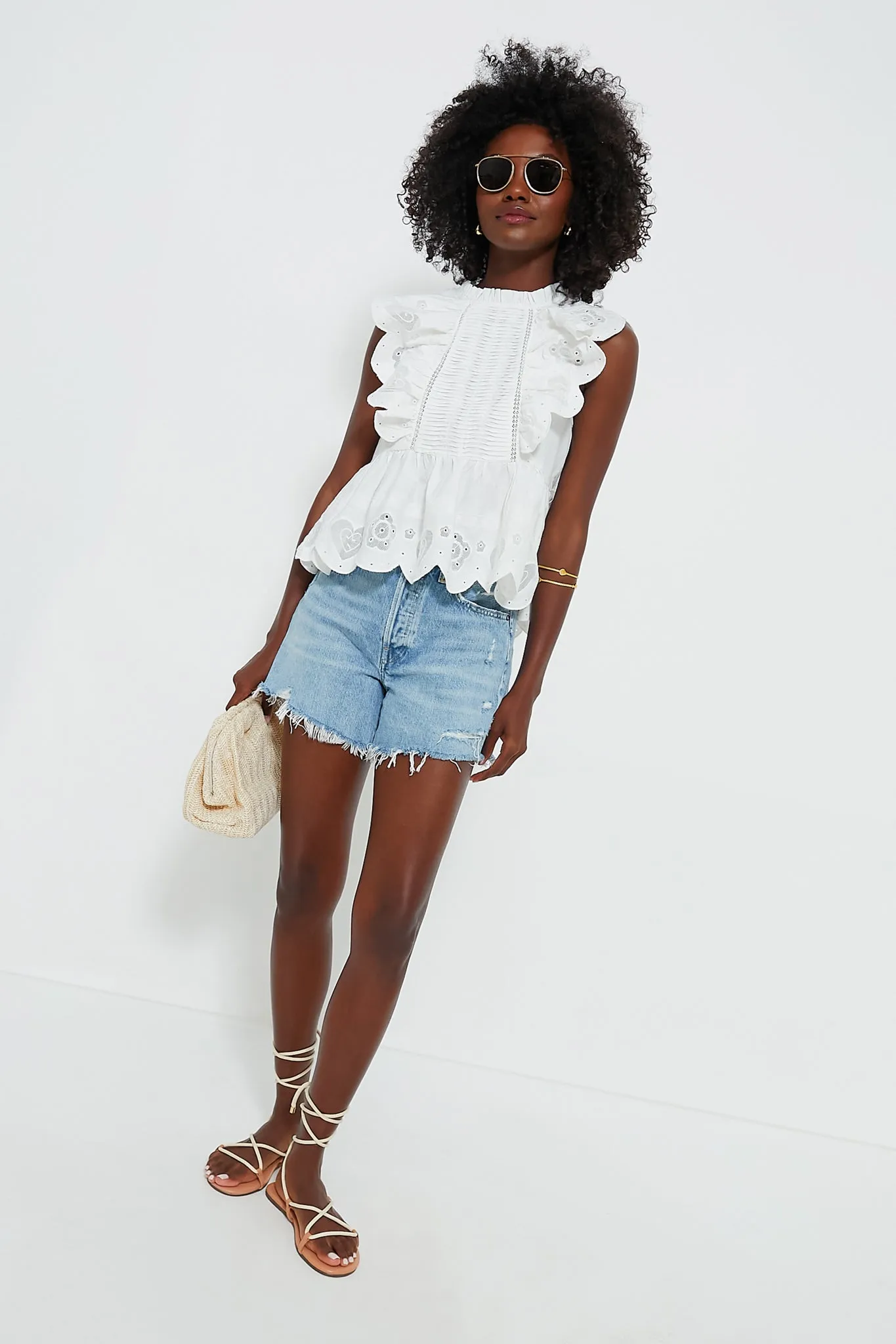 White Jeanetta Eyelet Tank Top