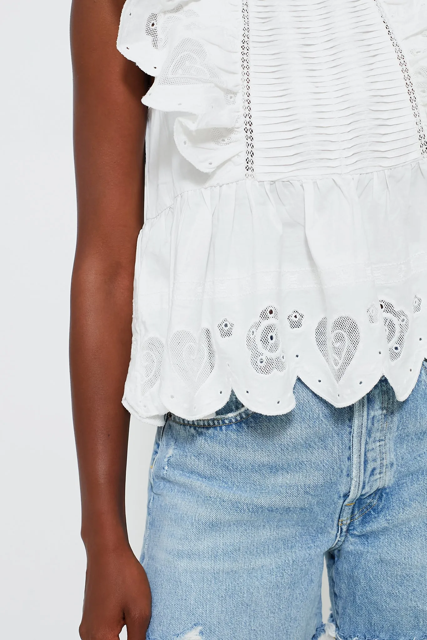 White Jeanetta Eyelet Tank Top