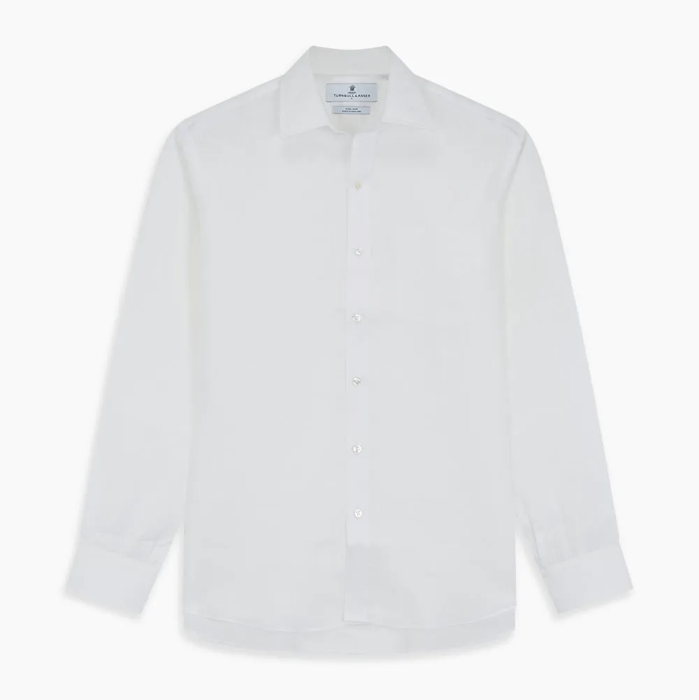 White Weekend Fit Linen Finch Shirt With Derby Collar And Chest Pocket