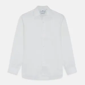 White Weekend Fit Linen Finch Shirt With Derby Collar And Chest Pocket