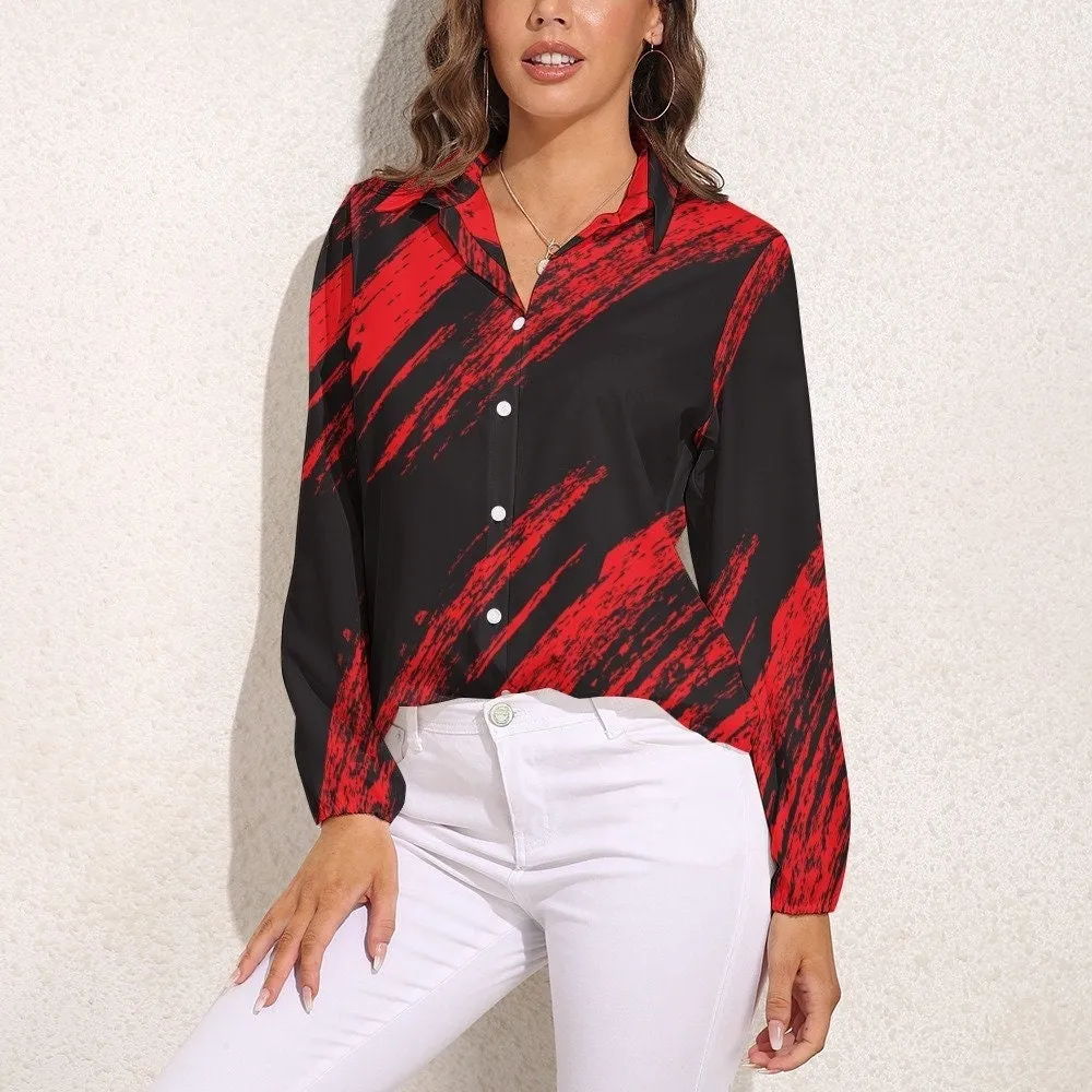 Women's Blouses, Women's Tops, Women's Tops Long Sleeve, Women's Shirts, Black Red Shirt Women, Women's Black Shirt, Edgy Shirt Women