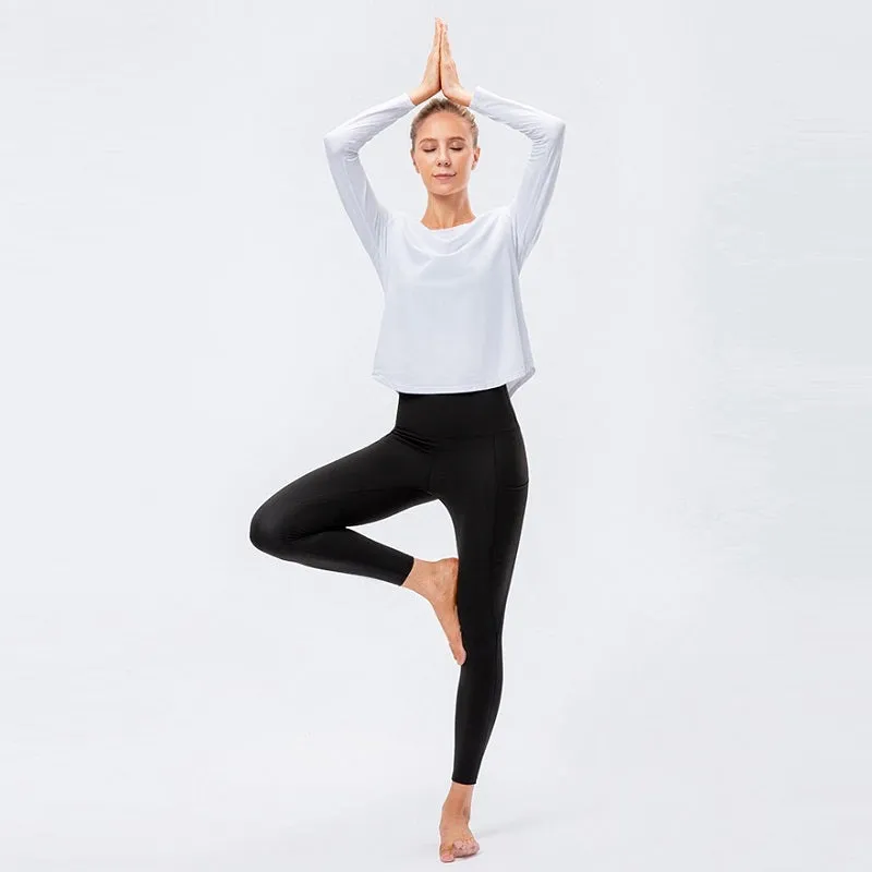 Womens Yoga Sports Long Sleeve Loose Quick-drying Shirts